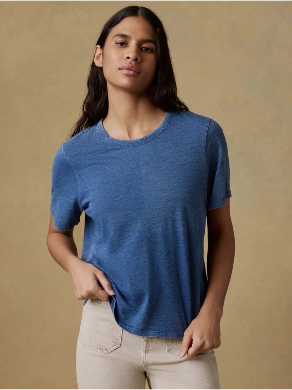 Faherty Sunwashed T shirt in denim blue XXS
